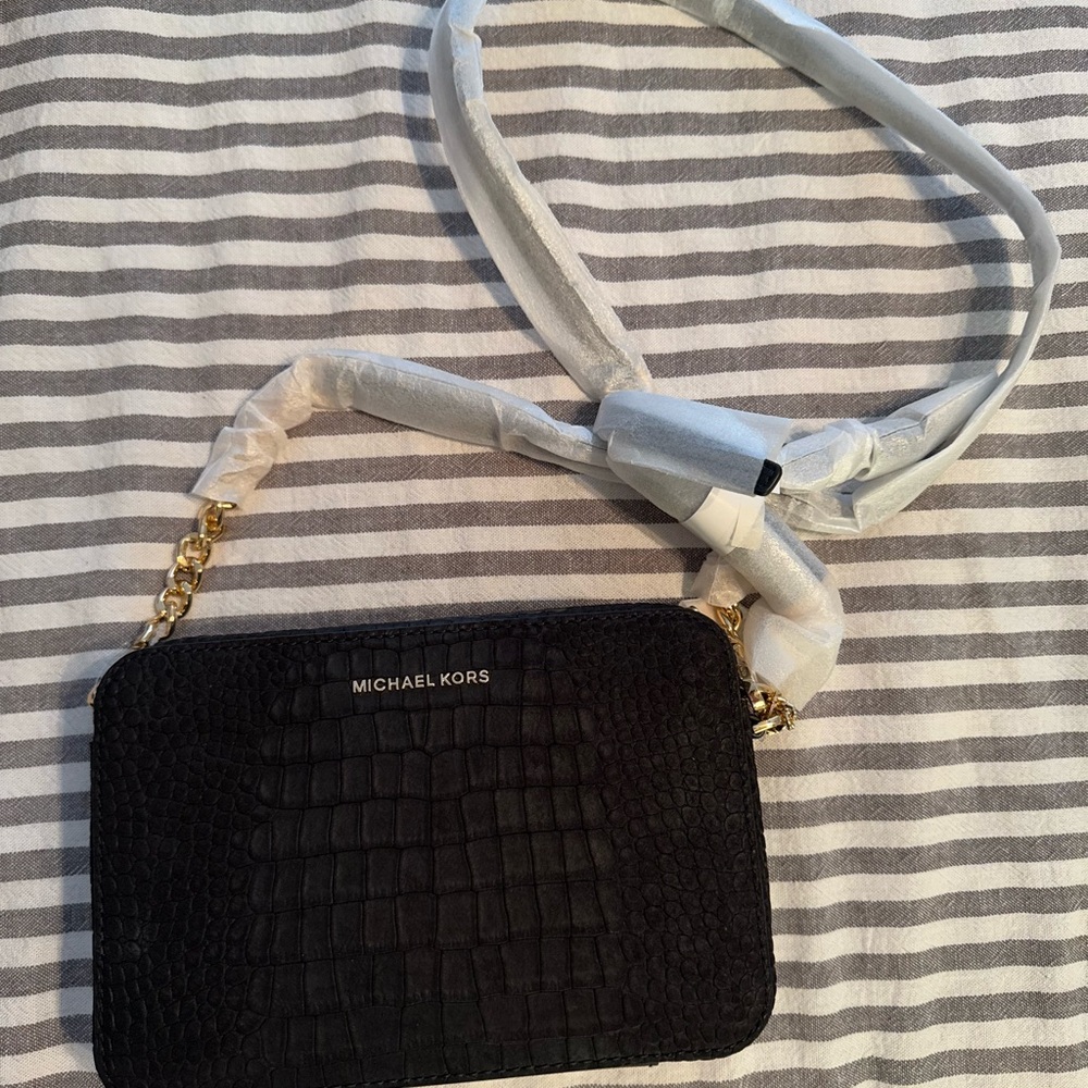 Michael Kors Black Croc-Embossed Crossbody Bag